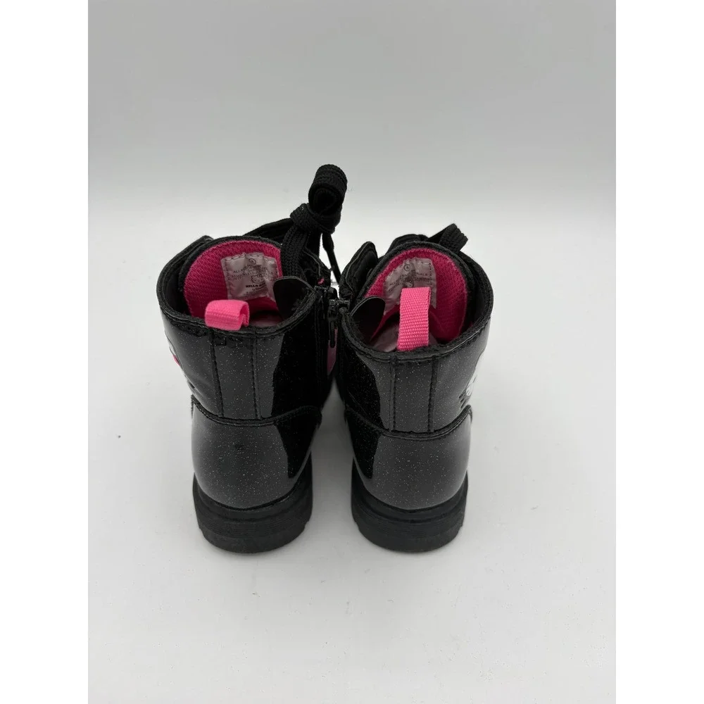 Hello Kitty Kids Black Glitter Combat Boots Pink Accents Size 8 TBNWS008JNA